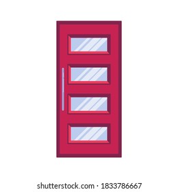 Red door with glass flat icon, vector sign, four panel door colorful pictogram isolated on white. Symbol, logo illustration. Flat style design