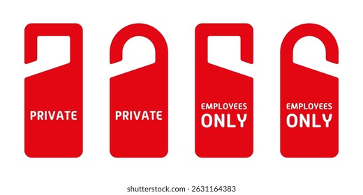 Red door hangers with “PRIVATE” and “EMPLOYEES ONLY” warnings in bold white text, designed to restrict access in commercial or private areas.