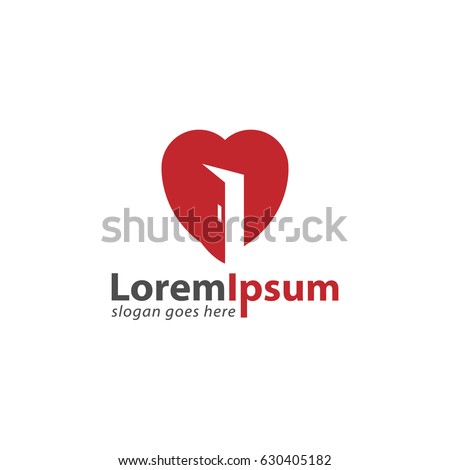 Red door with love or heart shape design logo
