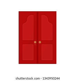Red door on white background. Vector illustration.