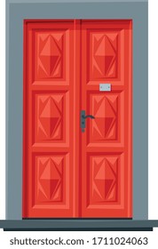 Red Door in Vintage Style, Architactural Design Element Vector Illustration