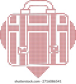Icono de maletín de arte de puntos rojos hecho de puntos Pequeños sobre fondo blanco
