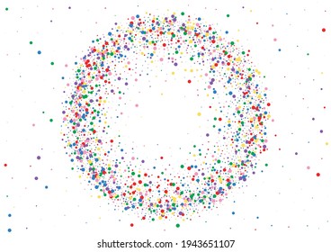 Red Dot Falling Illustration. Confetti Spread Texture. Blue Summer Round. Yellow Birthday Circle Background.