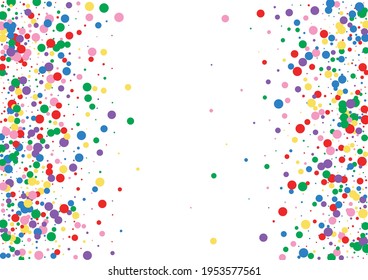 Red Dot Graphic Texture. Confetti Summer Illustration. Multicolored Christmas Round. Yellow Top Circle Background.