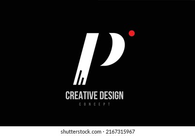 icono del logotipo de la letra del alfabeto de la línea de punto rojo P. Mapa creativo de fondo negro para una empresa o negocio