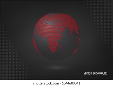Red dot map of the continents of the world with black background. Globe symbol. Earth vector illustration.
