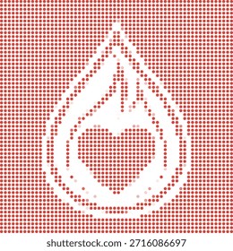 red dot pattern illustration of a water droplet with a heart inside