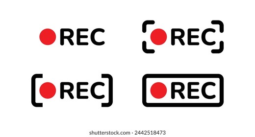 Red dot recording sign. Framed recording sign, currently recording, rec, icon vector illustration