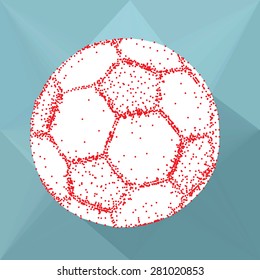 Red dot in shape of football with shadow on low poly  blue background