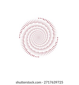 Mandala espiral de ponto vermelho formando um padrão hipnótico circular em um fundo branco, expressando simetria, equilíbrio, movimento, atenção e moderno design de arte geométrica abstrata para.