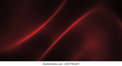Ola de puntos rojos y fondo abstracto negro