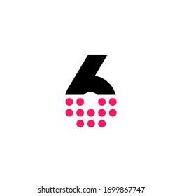 Red Dots Geometric Vector Logo Number 6. 6 Number Design Vector