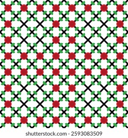 The red dots have black lines with green semicircles attached to the ends running through them, forming a pattern.