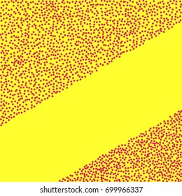 Red dots on yellow background. Abstract Radial Gradient, Circle halftone Dots, Red Dotwork Engraving Pattern, Fine Radial Gradient For Your Design. Vector Illustration.