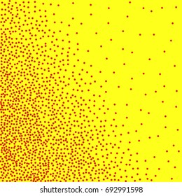 Red dots on yellow, orange background. Abstract Radial Gradient, Circle halftone Dots, Black Dotwork Engraving Pattern, Fine Radial Gradient For Your Design. Vector Illustration