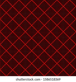 Red dots rhombus seamless pattern vector. Black background. Perfect for fabric designs, backdrop, backgrounds, pattern fill and wallpapers.