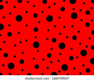 red dots seamless pattern, ladybird bug polka dot print for textile, fashion, scrapbook paper, wallpaper. Black circles on bright red as beetle spots decoration. Vector 