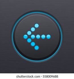 Red dotted arrow on round black button. Vector 3d illustration