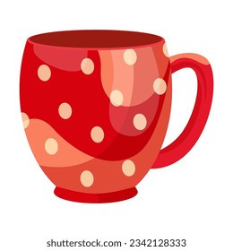 Red dotted ceramic cup vector illustration. Cartoon drawing of pot and teacup isolated on white. Kitchenware, teatime, coziness concept