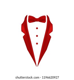 red dotted colored bow tie dinner jacket collar icon. Element of evening menswear illustration