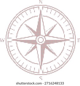 red dotted compass rose with cardinal directions on white background