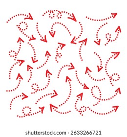 Rode gestippelde handgemaakte doodle Pijl. vector illustratie.  Hand getrokken pijlen set. Cursor pointer sign business concept.