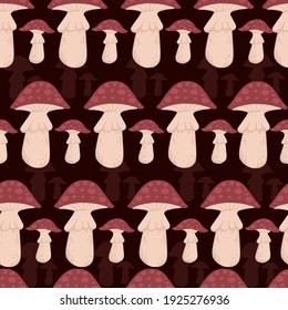 Red dotted poison mushrooms growth in forest vector illustration
