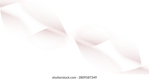 Red dotted wave line pattern. Halftone undulate net background. Abstract flowing particle lattice wallpaper. Vector curved dash gradient element for poser, banner, presentation, booklet, brochure