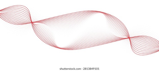 Red dotted wave line pattern. Halftone undulate net background. Abstract flowing particle lattice wallpaper. Vector curved dash gradient element for poser, banner, presentation, booklet, brochure