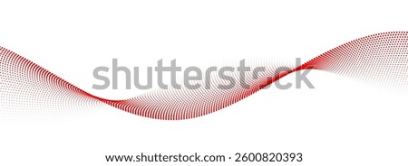 Red dotted wave line pattern. Halftone undulate net background. Abstract flowing particle wallpaper. Vector curved dashed gradient element for poser, banner, presentation, booklet, flyer, brochure