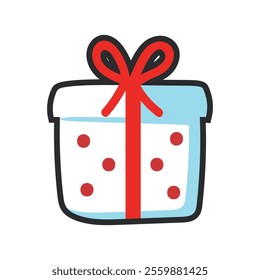 red dotted white package gift box with outline in flat vector design.