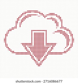 Red dotting style illustration of cloud downloading data symbol of technology and internet concept