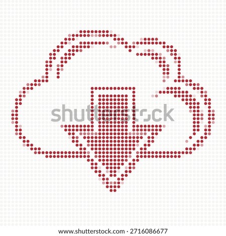 Red dotting style illustration of cloud downloading data symbol of technology and internet concept