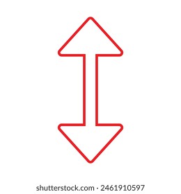 Red Double arrow icon. Thin line art image. 2 side arrow for illustration of width, length, height. Contour isolated vector image on white background. Vector illustration. Eps file 49.
