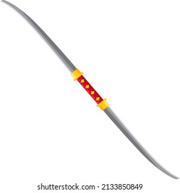 Red double blade sword, illustration, vector on a white background.