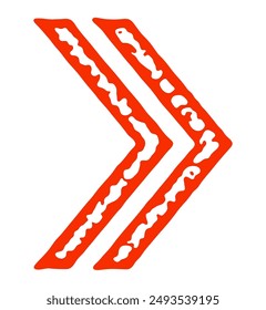 Red double chevron arrows with intricate textured patterns, ideal for various design projects, vector illustration.