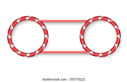 red double circular text frame with arrows