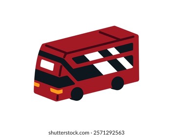 Red double decker bus rides in England. Traditional English public transport. Mass transit in UK. Transfer for tourists to travel in London city. Flat isolated vector illustration on white background