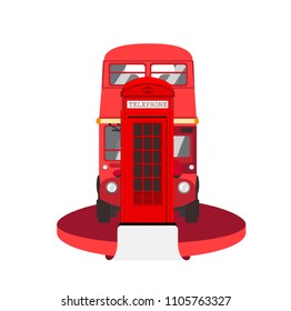 Red Double decker with red telephone box.