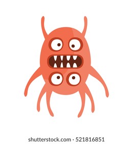 Red Double Faces Aggressive Malignant Bacteria Monster With Sharp Teeth Cartoon Vector Illustration