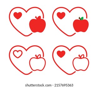 Red Double Heart Outline With Overlapping Apple Shape Icon Logo
