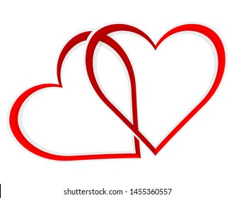 "Red double heart vector on a sweet colored background.Double heart symbol, couples,love emblem.Graphic design in the concept of love.Vector love symbol for Valentine's Day.Vector illustration."