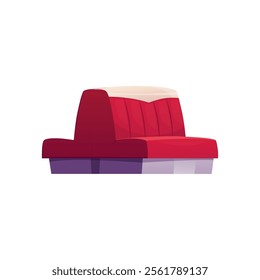 Red double sofa flat icon. Cartoon leather couch on both sides. Retro lounge furniture interior design element for cafe, restaurant, hotel. Vector illustration isolated on white background