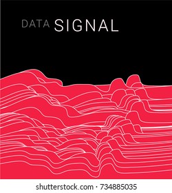 Red dound waves on dark background.