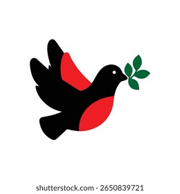 Red dove with green olive branch on Remembrance Day symbol bird peace