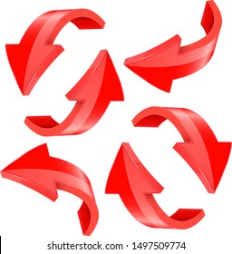 Red and down 3d arrows set. 3d elements. Vector illustration isolated on white background