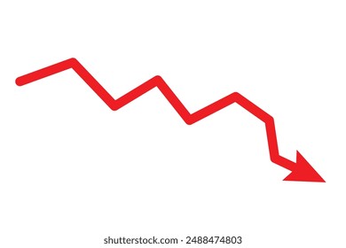 Red down arrow for business and finance sign isolated