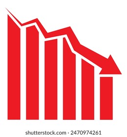  Red down arrow. Red business arrow going down stock icon on white background. vector illustration.