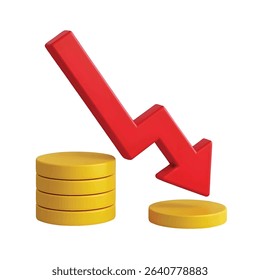 Red down arrow decline decrease drop negative trend graphic