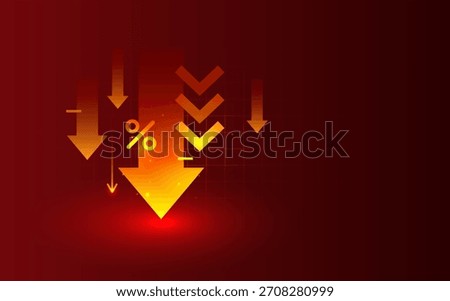 Red Down Arrow Decline Rate Decrease Vector - Financial Fall Reduction Chart Loss Interest Economy Market Crisis Recession